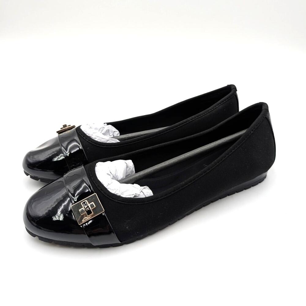Anne Klein Gyllen Slip-On Flat Shoes Round Toe Women's Black Size US7.5M EU37.5